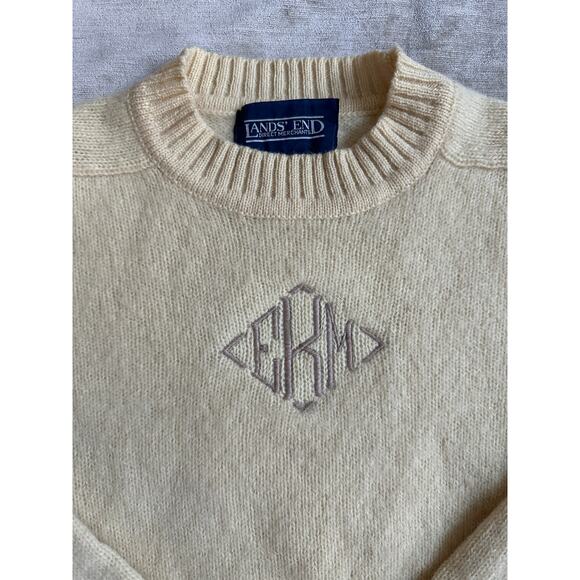 Vintage Lands End Sweater Women’s Sz S,M 100% Pure Wool Yellow monogram EKM - Picture 1 of 13